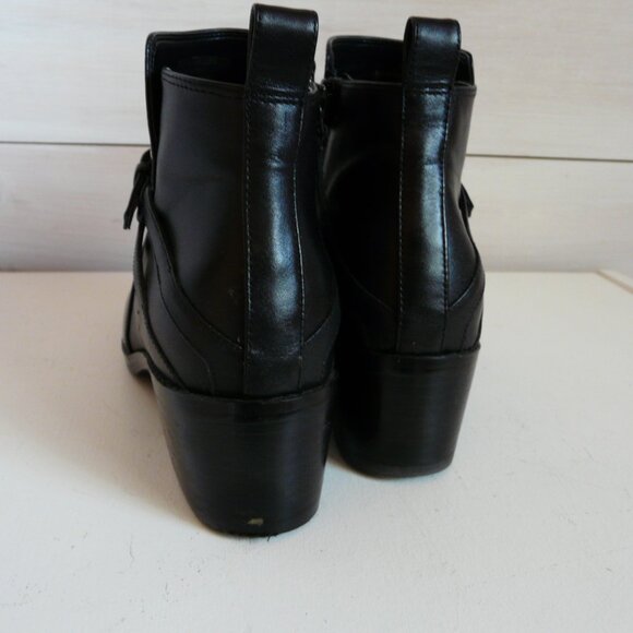 Cole Haan Grand OS Black Leather Ankle Zip Boots Women's 7 B Criss Cross Buckle - Picture 13 of 13